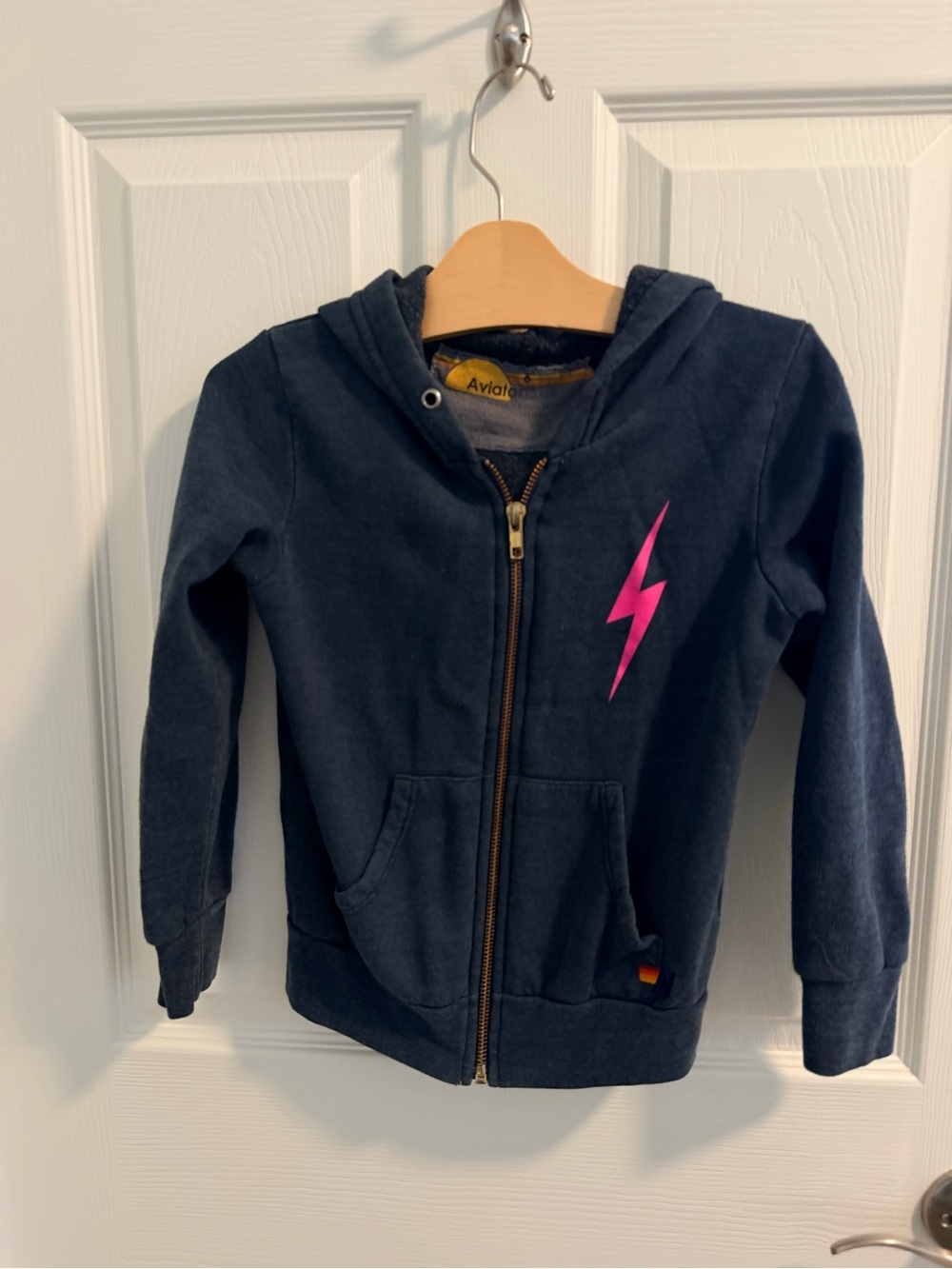 Aviator Nation Navy Hoodie with Hot Pink Lightning Bolt - Picture 2 of 2